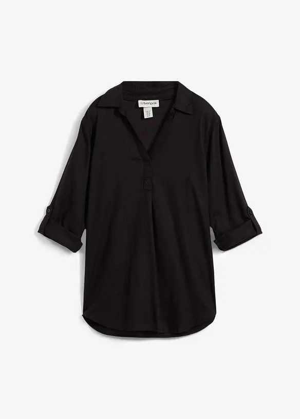 Leinen-Bluse, 3/4-Arm in schwarz von vorne - bonprix Leinen-Bluse, 3/4-Arm in schwarz von vorne - bonprix