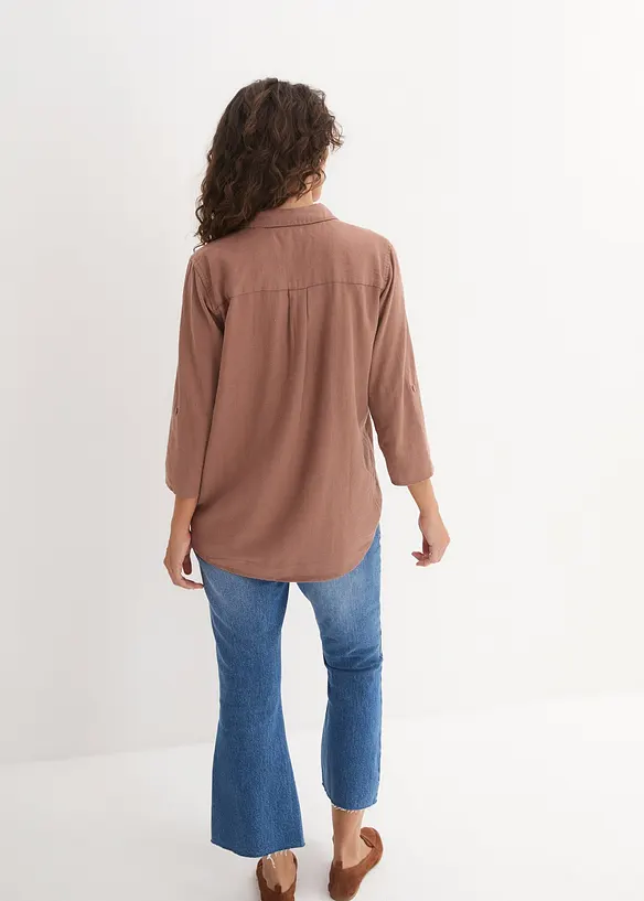 Leinen-Bluse, 3/4-Arm in braun von hinten (im Anschnitt) - bonprix Leinen-Bluse, 3/4-Arm in braun von hinten (im Anschnitt) - bonprix