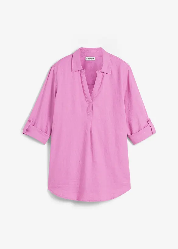 Leinen-Bluse, 3/4-Arm in pink von vorne - bonprix Leinen-Bluse, 3/4-Arm in pink von vorne - bonprix