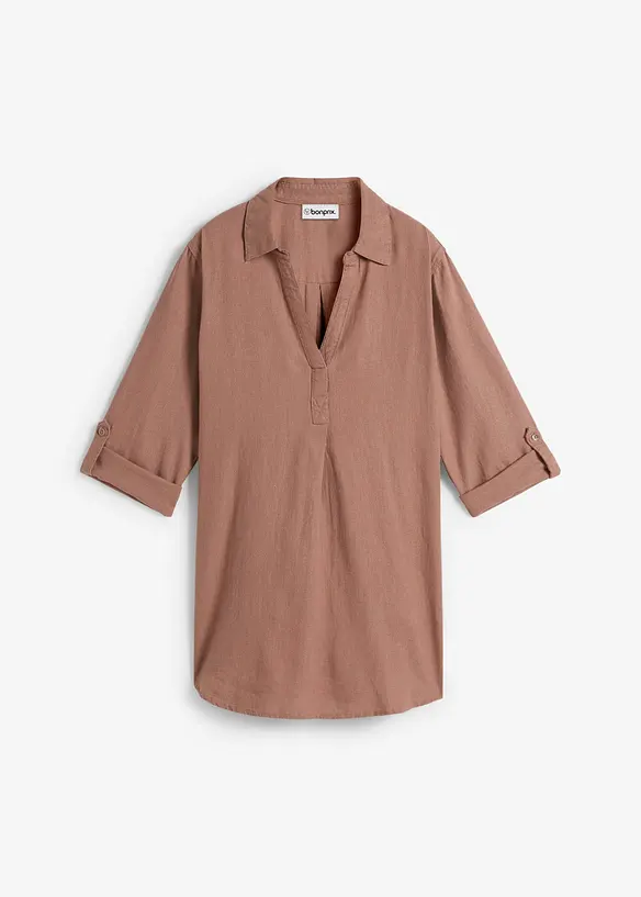 Leinen-Bluse, 3/4-Arm in braun von vorne - bonprix Leinen-Bluse, 3/4-Arm in braun von vorne - bonprix
