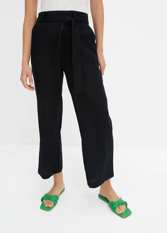 Culotte aus luftigem Leinen-Mix in schwarz von vorne - bonprix