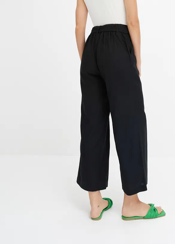 Culotte aus luftigem Leinen-Mix in schwarz von hinten - bonprix