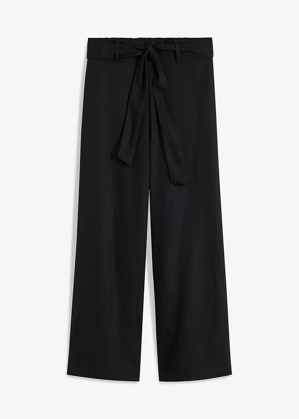 Culotte aus luftigem Leinen-Mix in schwarz von vorne - bonprix