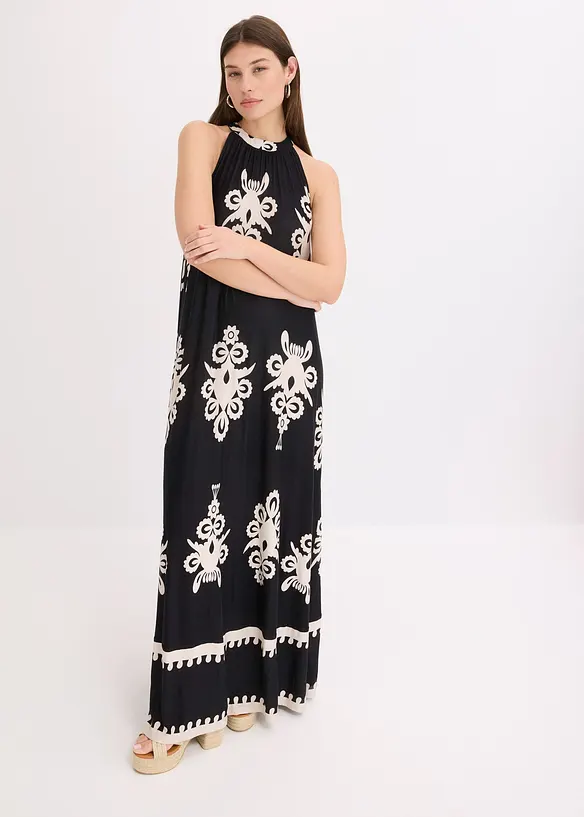 Jerseykleid aus softem Viskose-Mix in schwarz von vorne (Totalaufnahme) - bonprix