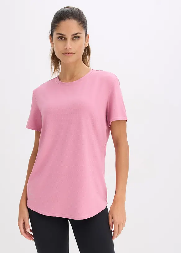 Weites Sport-Shirt mit Strukturoptik, schnelltrocknend in rosa von vorne (im Anschnitt) - bonprix
