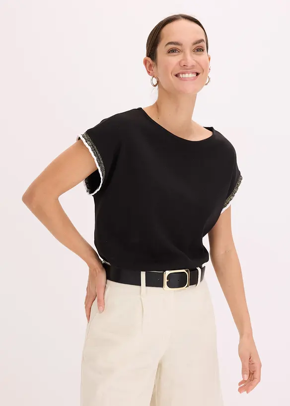 Shirt aus reiner Baumwolle in schwarz von vorne (im Anschnitt) - bonprix Shirt aus reiner Baumwolle in schwarz von vorne (im Anschnitt) - bonprix