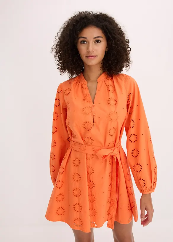 Blusenkleid aus reiner Bio-Baumwolle in orange von vorne (Totalaufnahme) - bonprix Blusenkleid aus reiner Bio-Baumwolle in orange von vorne (Totalaufnahme) - bonprix