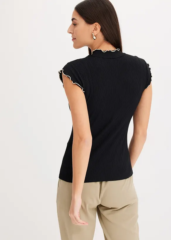 Rippshirt aus softem Viskose-Mix in schwarz von hinten (im Anschnitt) - bonprix