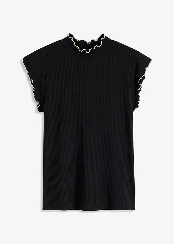 Rippshirt aus softem Viskose-Mix in schwarz von vorne - bonprix