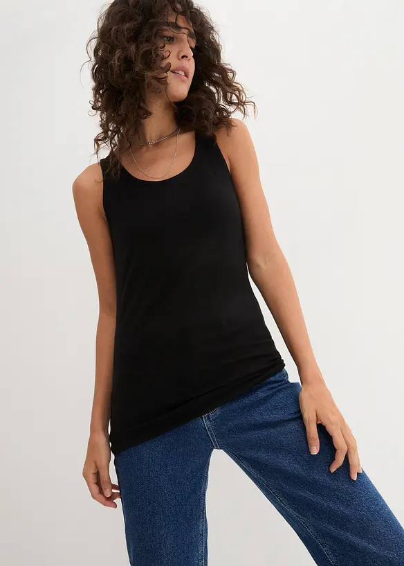 Tanktop mit Baumwolle (2er-Pack) in schwarz von vorne (im Anschnitt) - bonprix