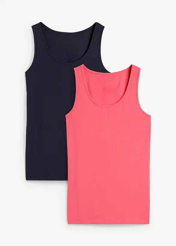 Tanktop mit Baumwolle (2er-Pack) in blau von vorne - bonprix Tanktop mit Baumwolle (2er-Pack) in blau von vorne - bonprix