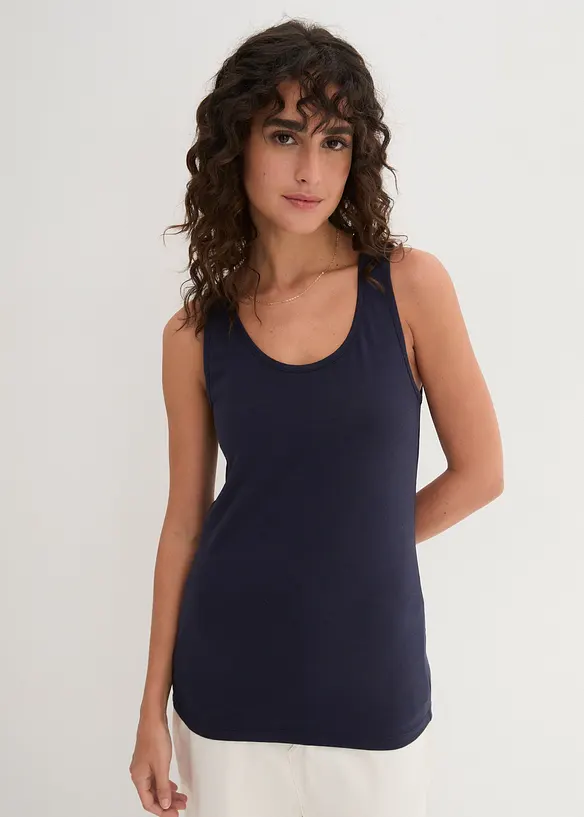 Tanktop mit Baumwolle (2er-Pack) in blau von vorne (im Anschnitt) - bonprix Tanktop mit Baumwolle (2er-Pack) in blau von vorne (im Anschnitt) - bonprix