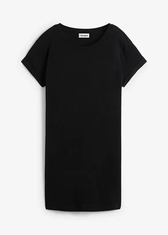 Boxy-Longshirt mit kurzen Ärmeln in schwarz von vorne - bonprix