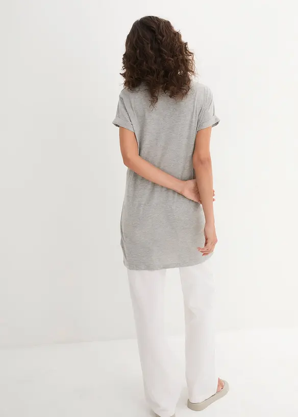 Boxy-Longshirt mit kurzen Ärmeln in grau von hinten (im Anschnitt) - bonprix