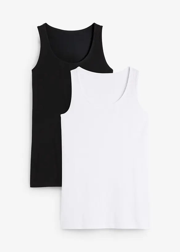 Tanktop mit Baumwolle (2er-Pack) in schwarz von vorne - bonprix Tanktop mit Baumwolle (2er-Pack) in schwarz von vorne - bonprix
