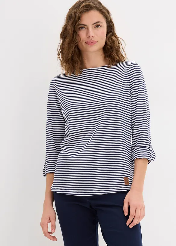 Langarmshirt aus reiner Baumwolle in blau von vorne (im Anschnitt) - bonprix Langarmshirt aus reiner Baumwolle in blau von vorne (im Anschnitt) - bonprix