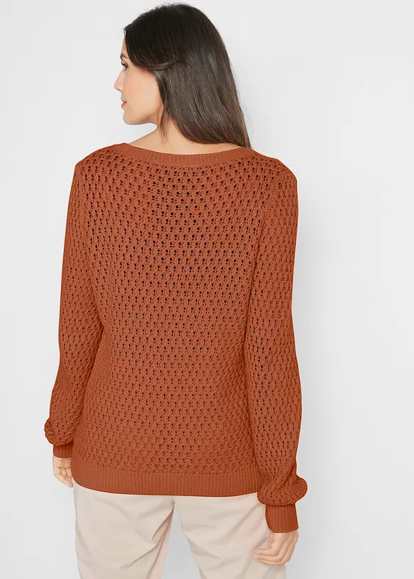 Pullover mit Strukturstrick aus Baumwollmix in braun von hinten (im Anschnitt) - bonprix Pullover mit Strukturstrick aus Baumwollmix in braun von hinten (im Anschnitt) - bonprix