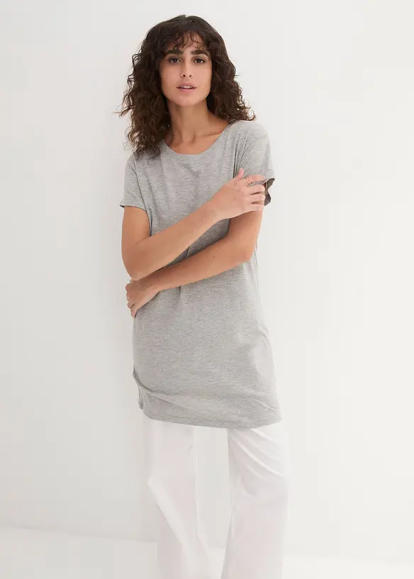 Boxy-Longshirt mit kurzen Ärmeln in grau von vorne (im Anschnitt) - bonprix