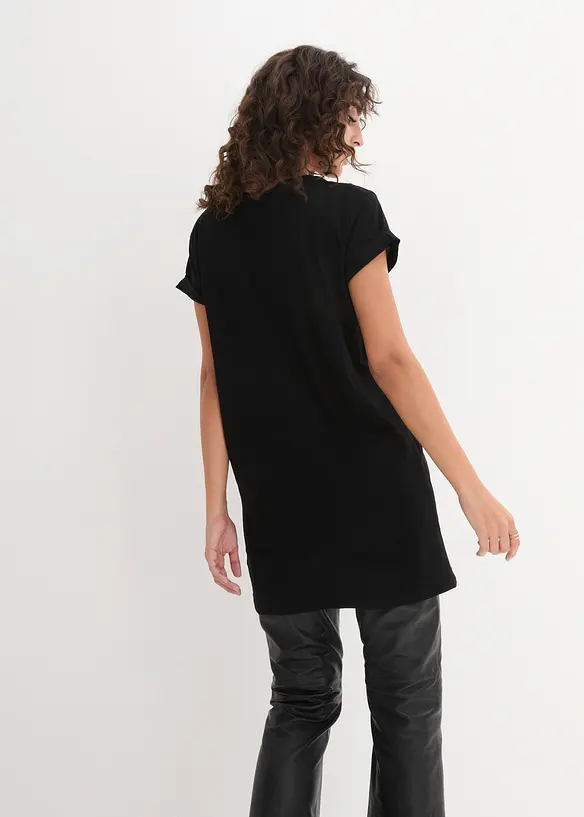 Boxy-Longshirt mit kurzen Ärmeln in schwarz von hinten (im Anschnitt) - bonprix