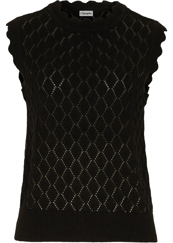 Ajour-Pullunder aus Baumwoll-Mix in schwarz von vorne - bonprix Ajour-Pullunder aus Baumwoll-Mix in schwarz von vorne - bonprix