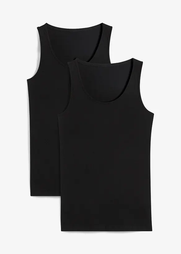 Tanktop mit Baumwolle (2er-Pack) in schwarz von vorne - bonprix