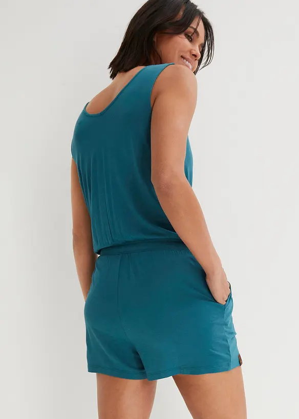 Jersey-Jumpsuit aus softer Viskose in petrol von hinten (Totalaufnahme) - bonprix Jersey-Jumpsuit aus softer Viskose in petrol von hinten (Totalaufnahme) - bonprix