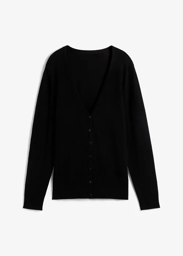 Feinstrickjacke mit Knopfleiste in schwarz von vorne - bonprix Feinstrickjacke mit Knopfleiste in schwarz von vorne - bonprix