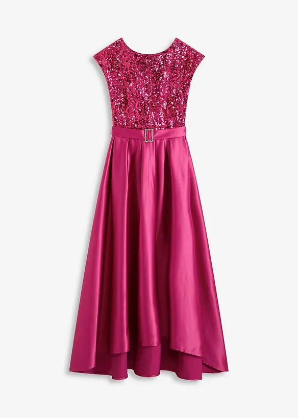 Abendkleid aus glänzendem Satin mit Pailletten in pink von vorne - bonprix