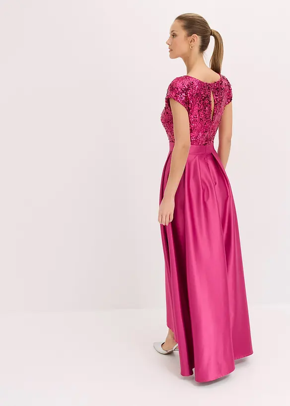 Abendkleid aus glänzendem Satin mit Pailletten in pink von hinten (Totalaufnahme) - bonprix