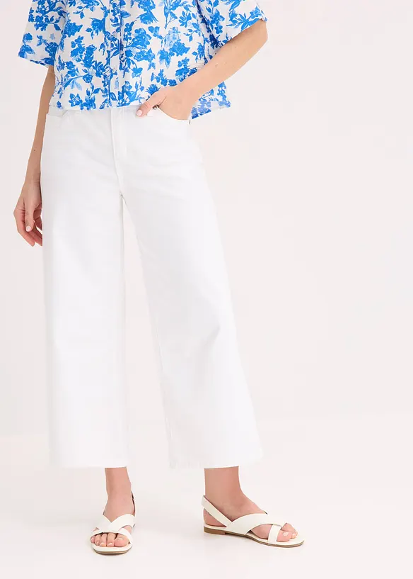 Culotte aus elastischem Baumwoll-Mix in weiß von vorne - bonprix Culotte aus elastischem Baumwoll-Mix in weiß von vorne - bonprix