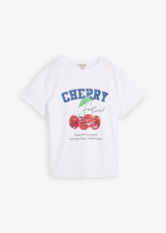 T-Shirt aus reiner Bio-Baumwolle, bedruckt in weiß von vorne - bonprix