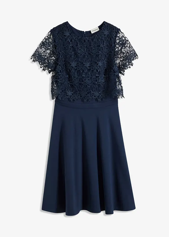 Midikleid mit Spitze in blau von vorne - bonprix Midikleid mit Spitze in blau von vorne - bonprix