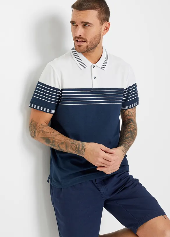 Jersey Poloshirt aus reiner Baumwolle in weiß von vorne (im Anschnitt) - bonprix