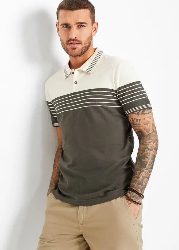 Jersey Poloshirt aus reiner Baumwolle in weiß von vorne (im Anschnitt) - bonprix