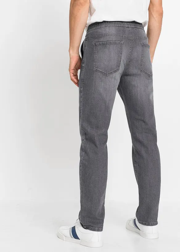 Leichte Regular-Fit Schlupfjeans mit Dehnbund, Straight in grau von hinten - bonprix