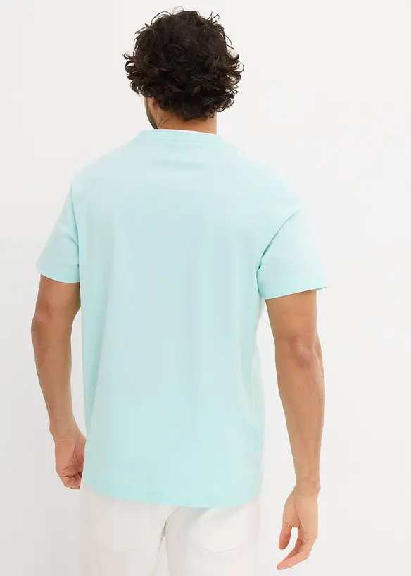 Henleyshirt mit V-Ausschnitt in blau von hinten (im Anschnitt) - bonprix