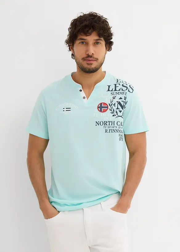 Henleyshirt mit V-Ausschnitt in blau von vorne (im Anschnitt) - bonprix