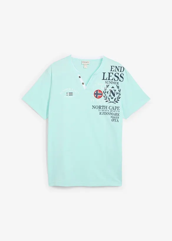 Henleyshirt mit V-Ausschnitt in blau von vorne - bonprix