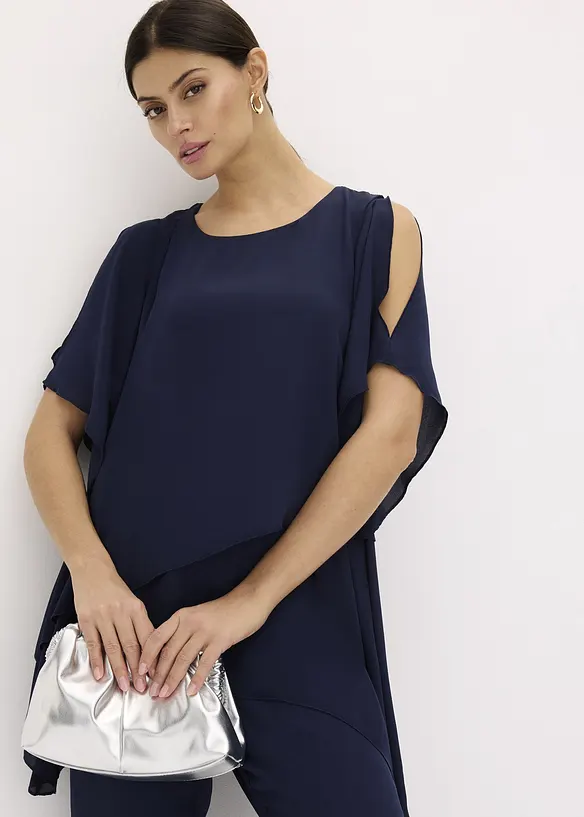 Zipfelbluse im Lagen-Look in blau von vorne (im Anschnitt) - bonprix Zipfelbluse im Lagen-Look in blau von vorne (im Anschnitt) - bonprix