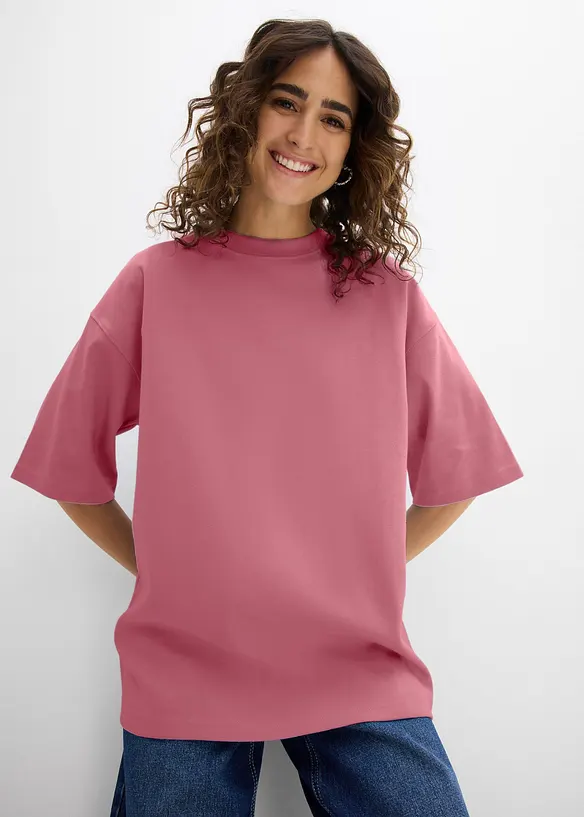 Oversize-Shirt aus reiner schwerer Bio-Baumwolle in lila von vorne (im Anschnitt) - bonprix