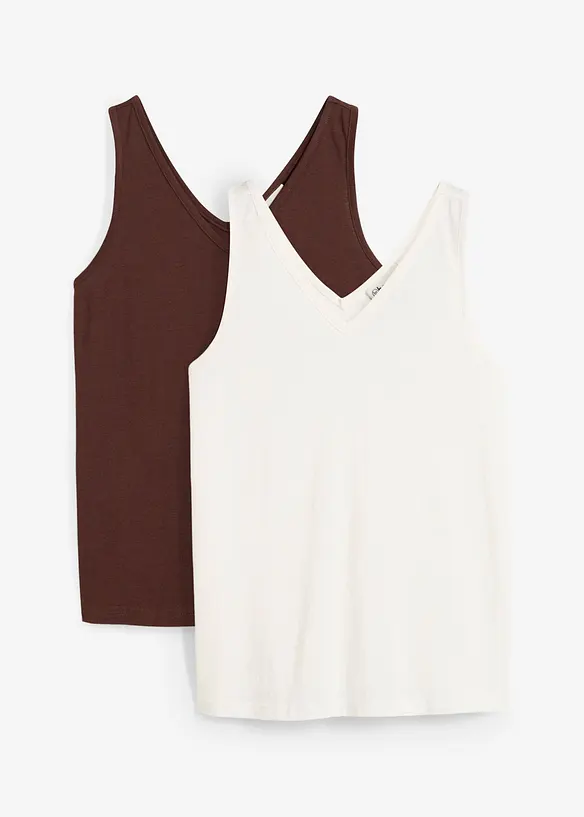 Tanktop aus reiner Bio-Baumwolle (2er Pack) in braun von vorne - bonprix Tanktop aus reiner Bio-Baumwolle (2er Pack) in braun von vorne - bonprix