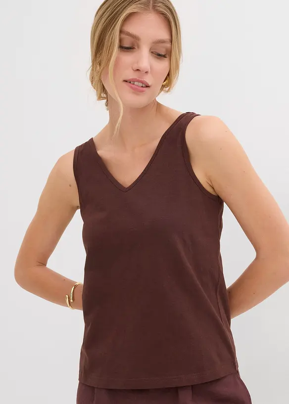 Tanktop aus reiner Bio-Baumwolle (2er Pack) in braun von vorne (im Anschnitt) - bonprix Tanktop aus reiner Bio-Baumwolle (2er Pack) in braun von vorne (im Anschnitt) - bonprix