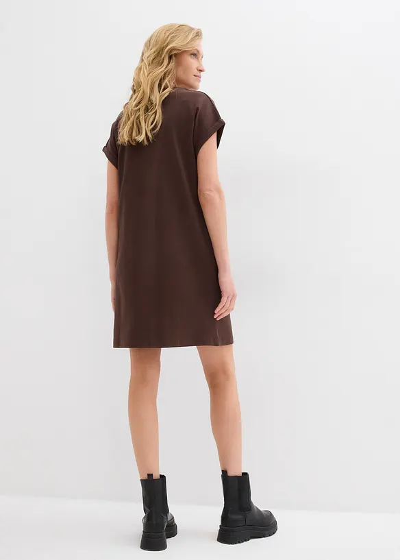 Shirtkleid aus schwerer reiner Bio-Baumwolle in braun von hinten (Totalaufnahme) - bonprix