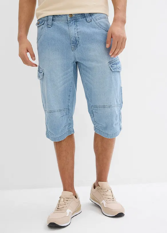 Leichte Jeans-Long-Cargobermuda, Relaxed Fit in blau von vorne - bonprix