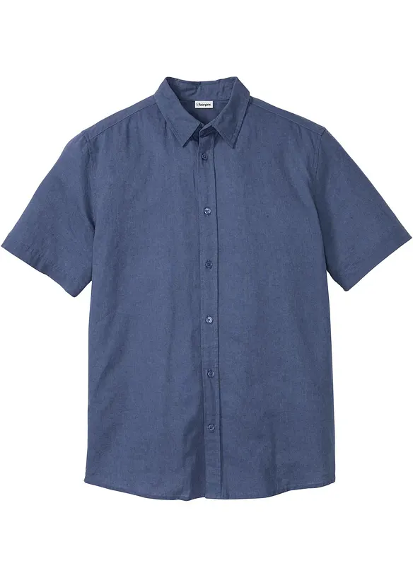Kurzarmhemd aus Leinen-Mix in Regular Fit in blau von vorne - bonprix