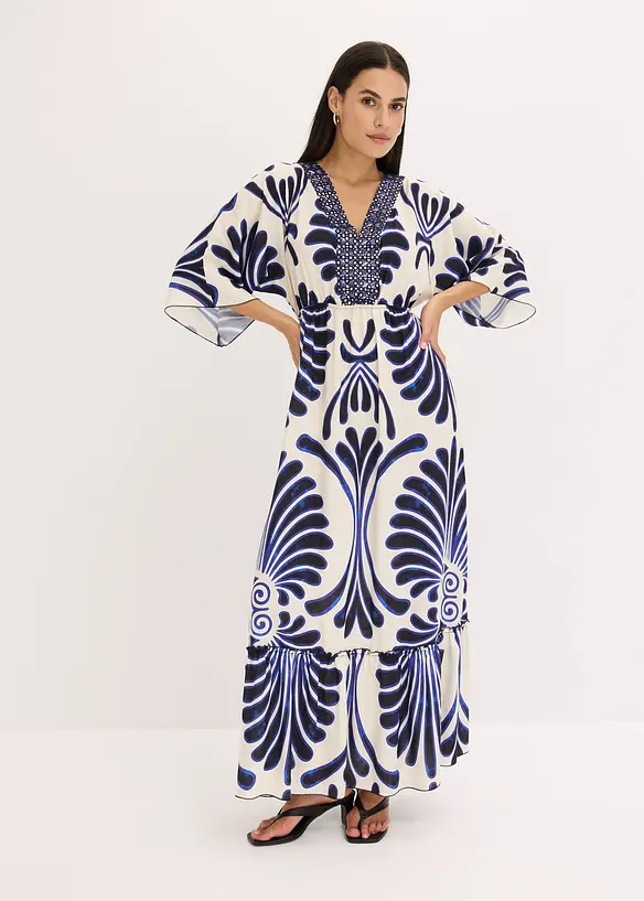 Maxikleid aus fließender Viskose in blau von vorne (Totalaufnahme) - bonprix Maxikleid aus fließender Viskose in blau von vorne (Totalaufnahme) - bonprix