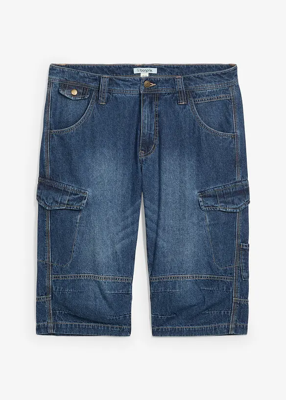 Leichte Jeans-Long-Cargobermuda, Relaxed Fit in blau von vorne - bonprix