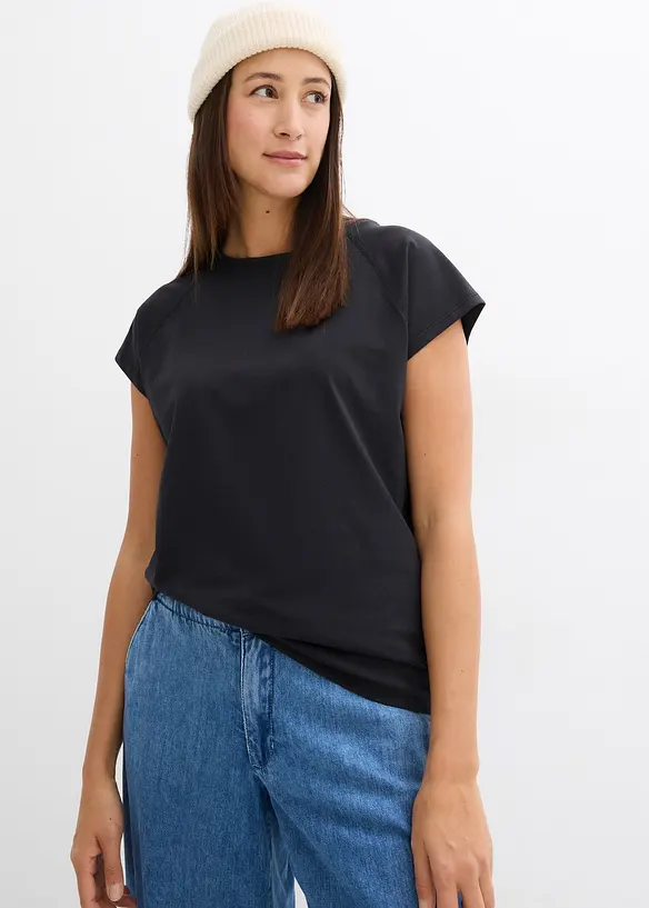 T-Shirt aus reiner Bio-Baumwolle in schwarz von vorne (im Anschnitt) - bonprix