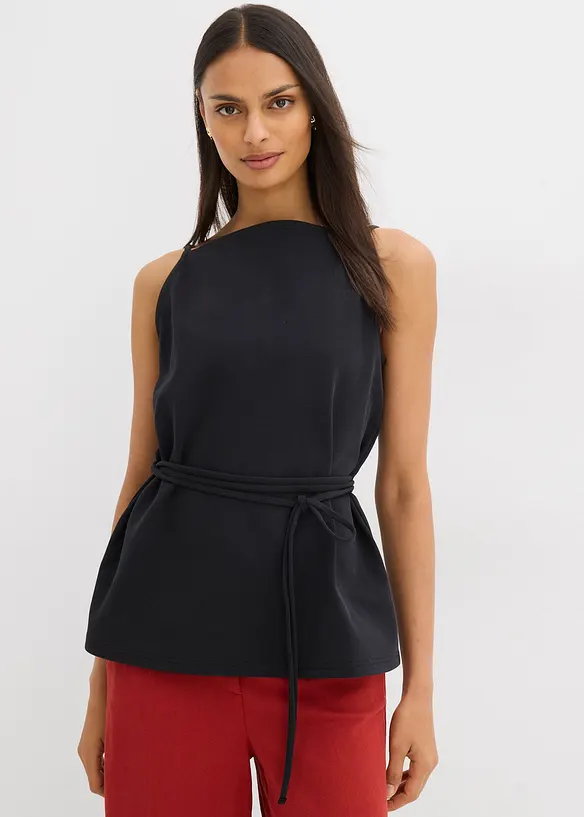 Top aus Piqué in schwarz von vorne (im Anschnitt) - bonprix Top aus Piqué in schwarz von vorne (im Anschnitt) - bonprix
