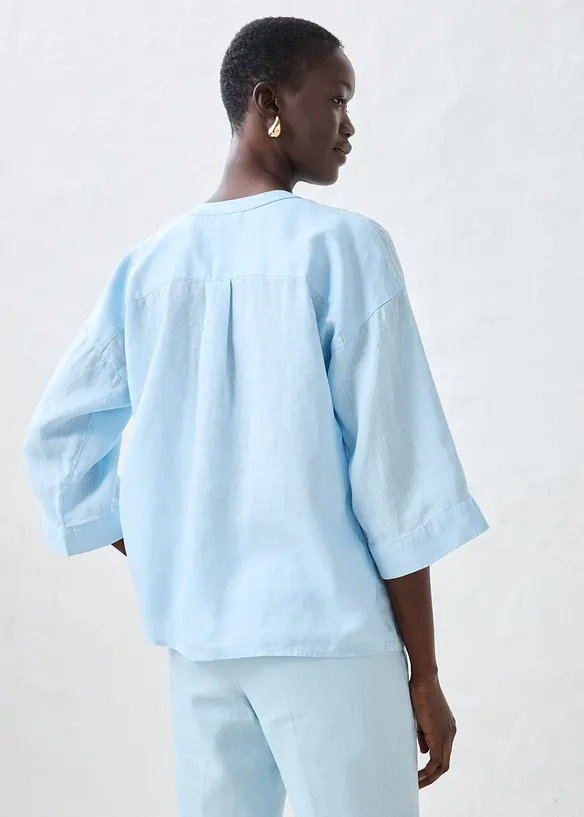 Oversize-Bluse aus reinem Leinen in blau von hinten (im Anschnitt) - bonprix